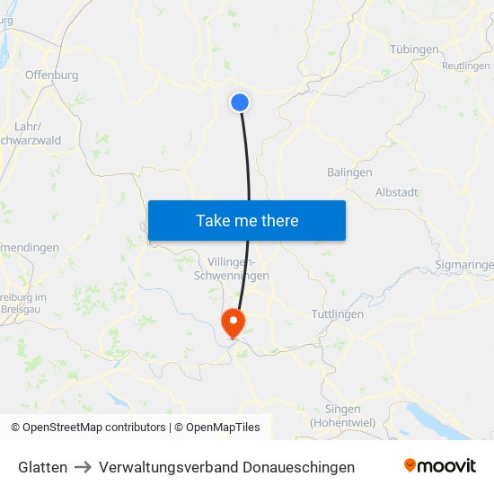 Glatten to Verwaltungsverband Donaueschingen map