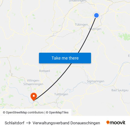 Schlaitdorf to Verwaltungsverband Donaueschingen map