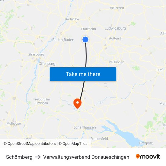 Schömberg to Verwaltungsverband Donaueschingen map