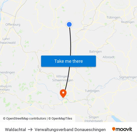 Waldachtal to Verwaltungsverband Donaueschingen map