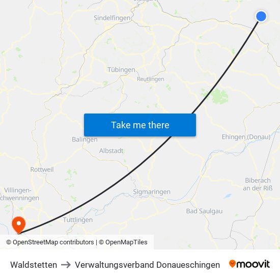Waldstetten to Verwaltungsverband Donaueschingen map