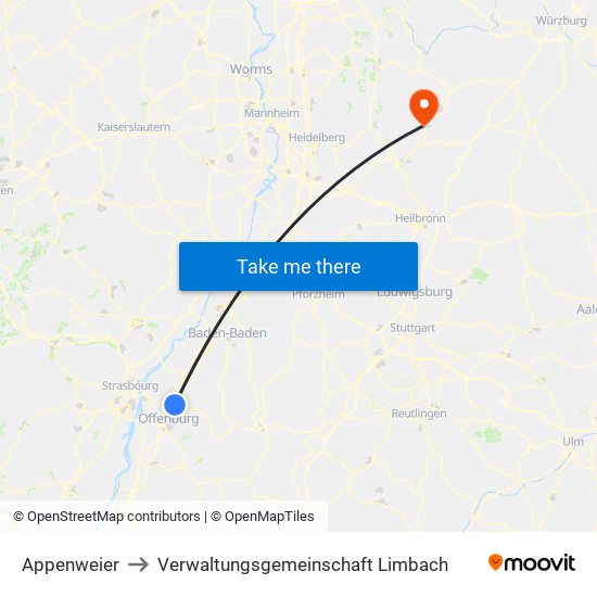Appenweier to Verwaltungsgemeinschaft Limbach map