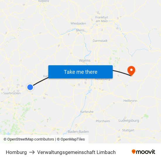 Homburg to Verwaltungsgemeinschaft Limbach map