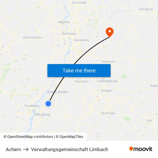 Achern to Verwaltungsgemeinschaft Limbach map