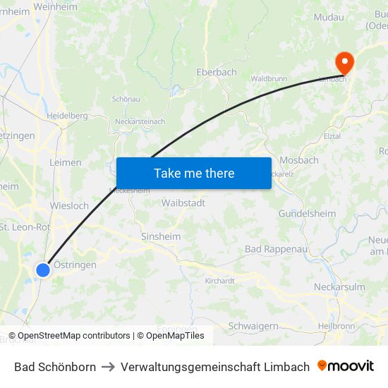 Bad Schönborn to Verwaltungsgemeinschaft Limbach map
