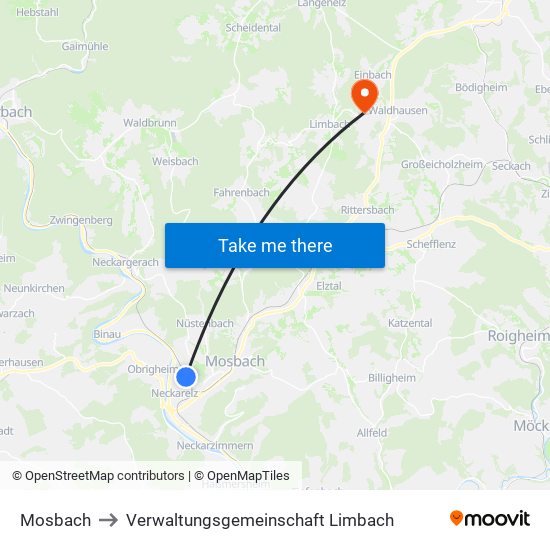 Mosbach to Verwaltungsgemeinschaft Limbach map