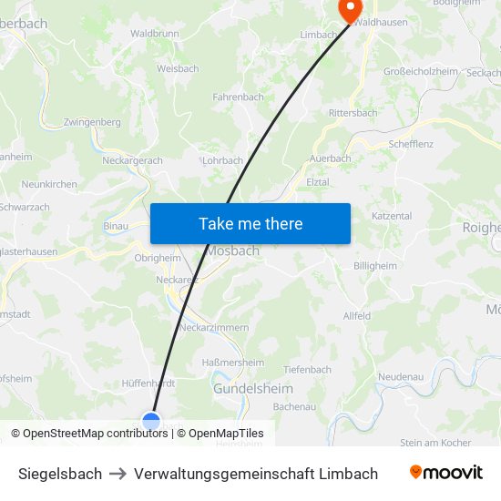Siegelsbach to Verwaltungsgemeinschaft Limbach map