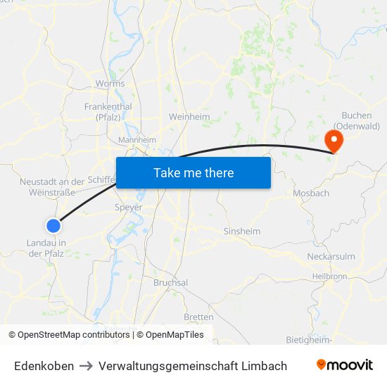 Edenkoben to Verwaltungsgemeinschaft Limbach map