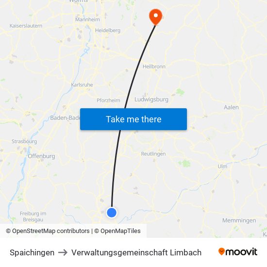 Spaichingen to Verwaltungsgemeinschaft Limbach map