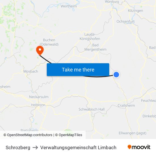 Schrozberg to Verwaltungsgemeinschaft Limbach map