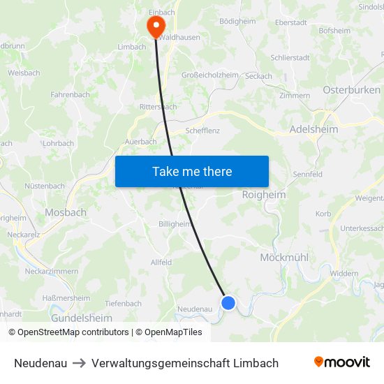 Neudenau to Verwaltungsgemeinschaft Limbach map