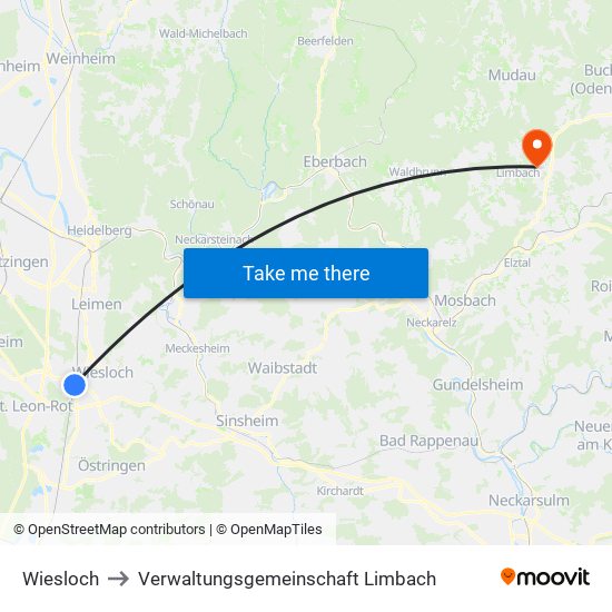 Wiesloch to Verwaltungsgemeinschaft Limbach map