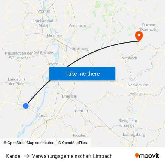 Kandel to Verwaltungsgemeinschaft Limbach map