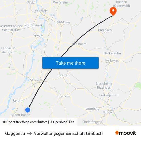 Gaggenau to Verwaltungsgemeinschaft Limbach map