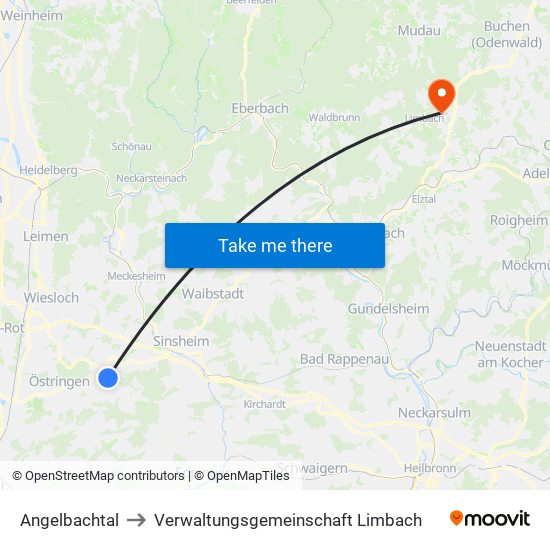 Angelbachtal to Verwaltungsgemeinschaft Limbach map