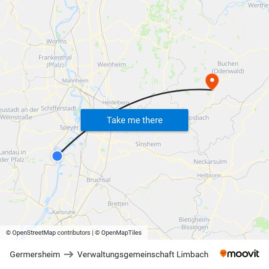 Germersheim to Verwaltungsgemeinschaft Limbach map