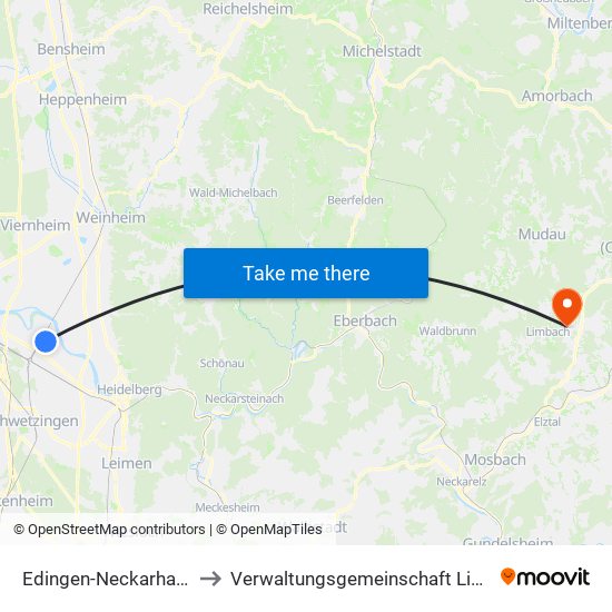 Edingen-Neckarhausen to Verwaltungsgemeinschaft Limbach map