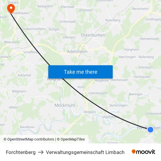 Forchtenberg to Verwaltungsgemeinschaft Limbach map