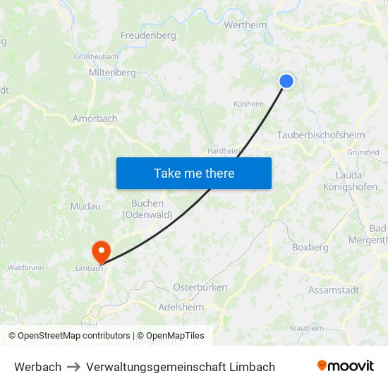 Werbach to Verwaltungsgemeinschaft Limbach map