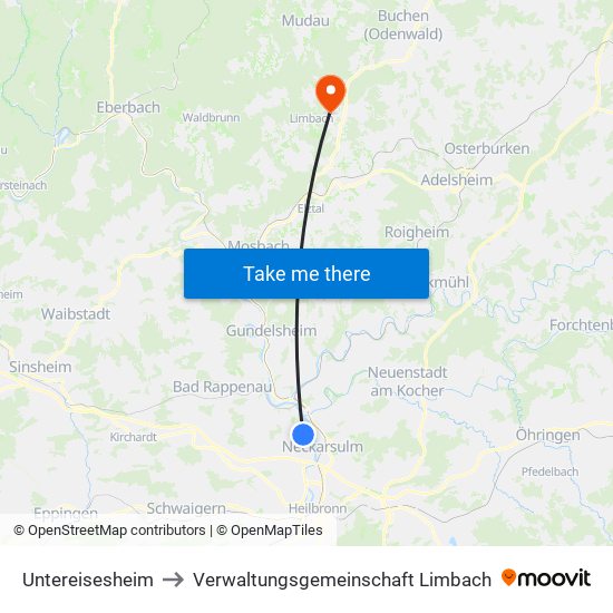 Untereisesheim to Verwaltungsgemeinschaft Limbach map