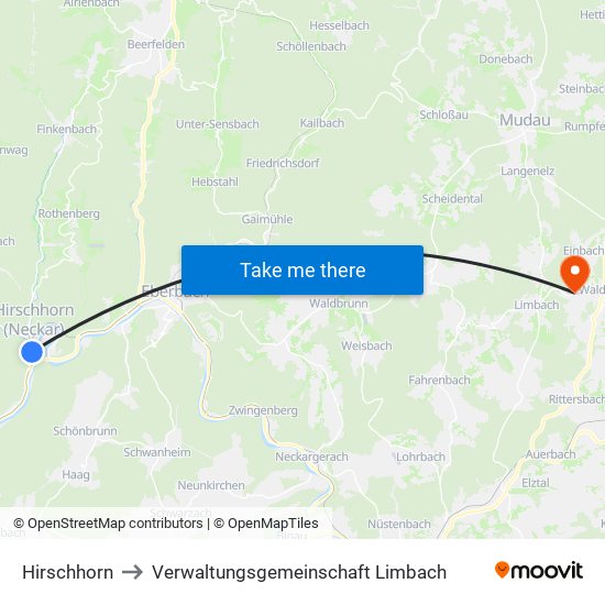 Hirschhorn to Verwaltungsgemeinschaft Limbach map