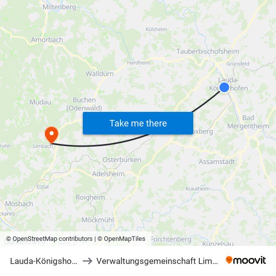 Lauda-Königshofen to Verwaltungsgemeinschaft Limbach map