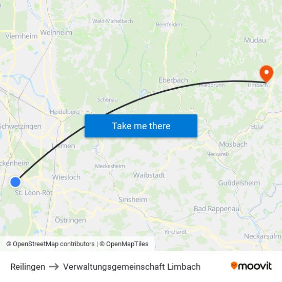 Reilingen to Verwaltungsgemeinschaft Limbach map