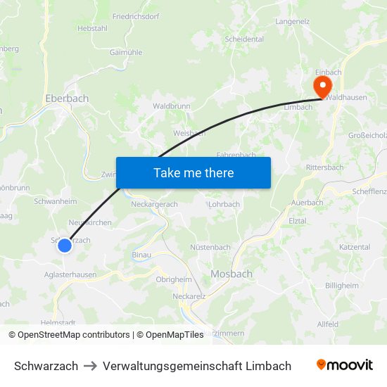 Schwarzach to Verwaltungsgemeinschaft Limbach map