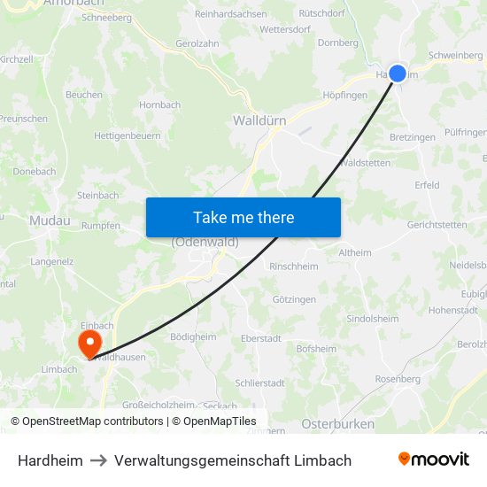Hardheim to Verwaltungsgemeinschaft Limbach map