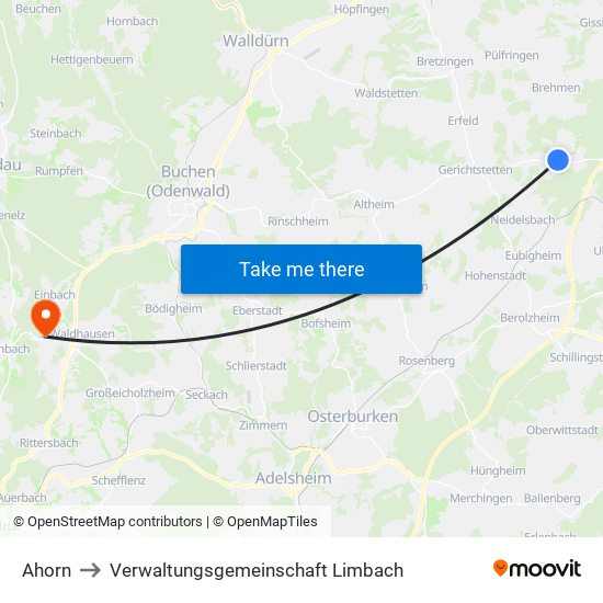 Ahorn to Verwaltungsgemeinschaft Limbach map