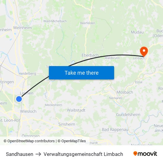 Sandhausen to Verwaltungsgemeinschaft Limbach map