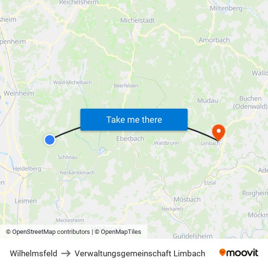 Wilhelmsfeld to Verwaltungsgemeinschaft Limbach map