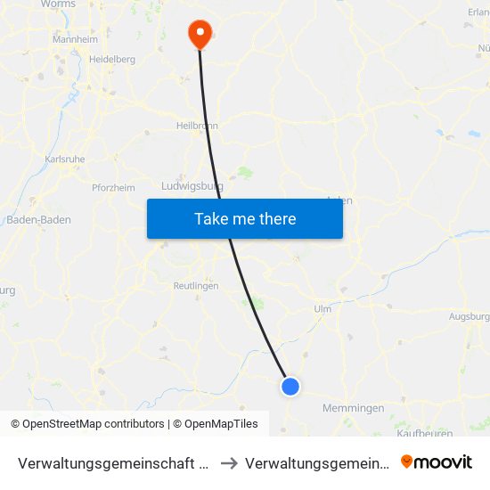 Verwaltungsgemeinschaft Biberach An Der Riß to Verwaltungsgemeinschaft Limbach map