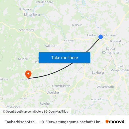 Tauberbischofsheim to Verwaltungsgemeinschaft Limbach map