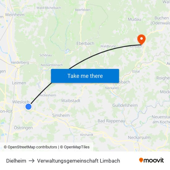 Dielheim to Verwaltungsgemeinschaft Limbach map