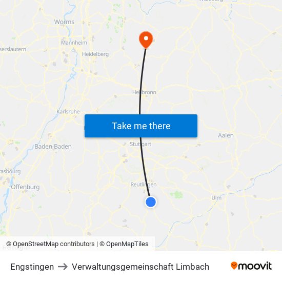 Engstingen to Verwaltungsgemeinschaft Limbach map