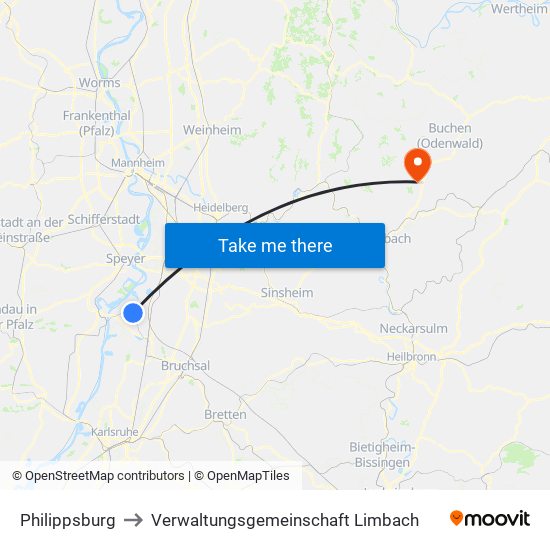 Philippsburg to Verwaltungsgemeinschaft Limbach map