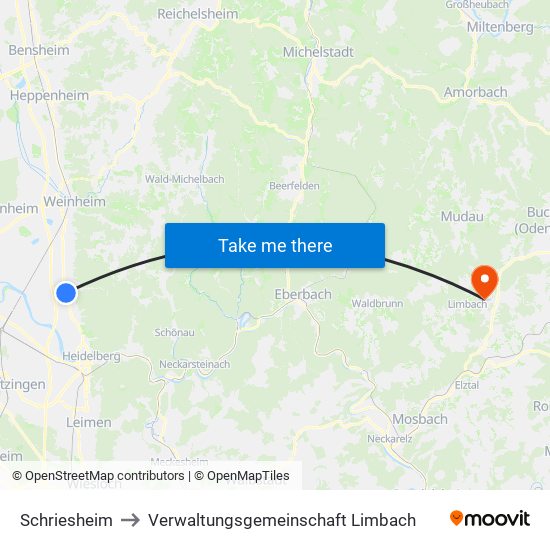 Schriesheim to Verwaltungsgemeinschaft Limbach map