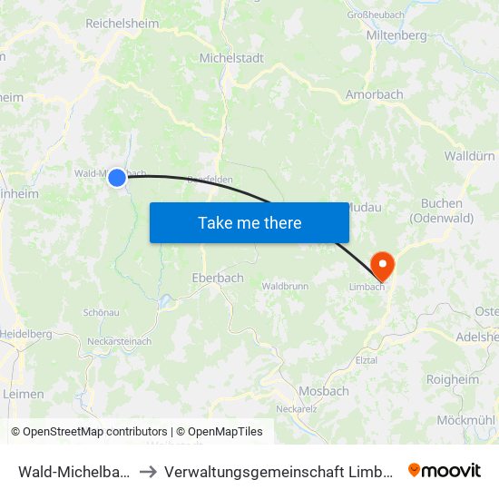 Wald-Michelbach to Verwaltungsgemeinschaft Limbach map