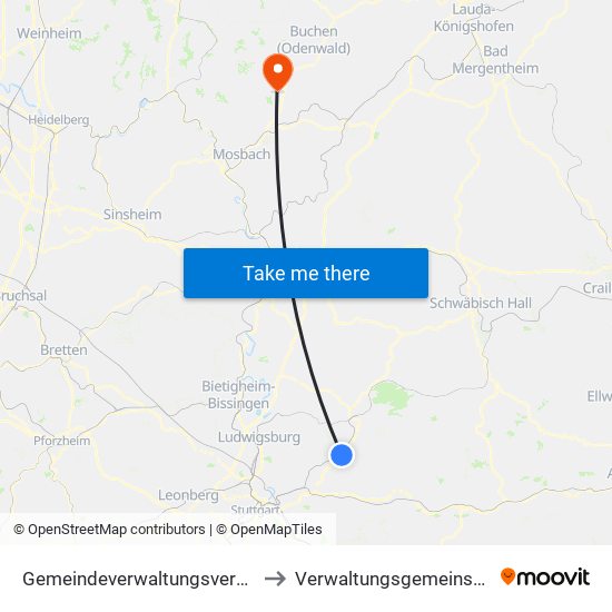 Gemeindeverwaltungsverband Winnenden to Verwaltungsgemeinschaft Limbach map