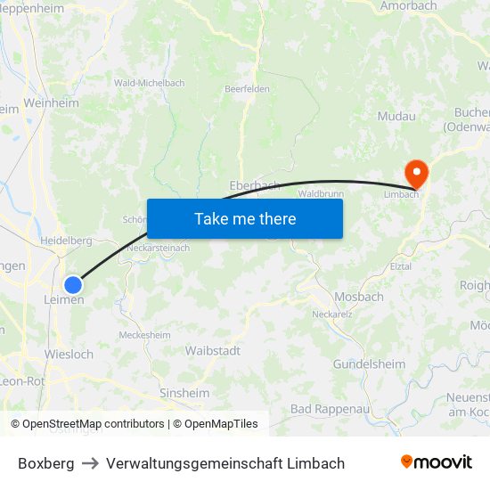 Boxberg to Verwaltungsgemeinschaft Limbach map