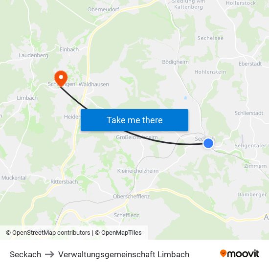 Seckach to Verwaltungsgemeinschaft Limbach map
