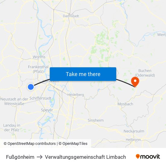 Fußgönheim to Verwaltungsgemeinschaft Limbach map