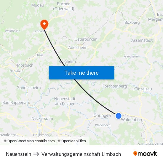 Neuenstein to Verwaltungsgemeinschaft Limbach map