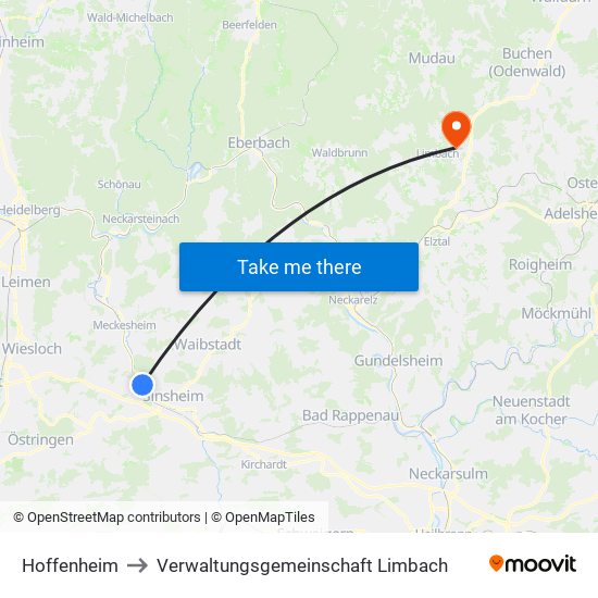 Hoffenheim to Verwaltungsgemeinschaft Limbach map