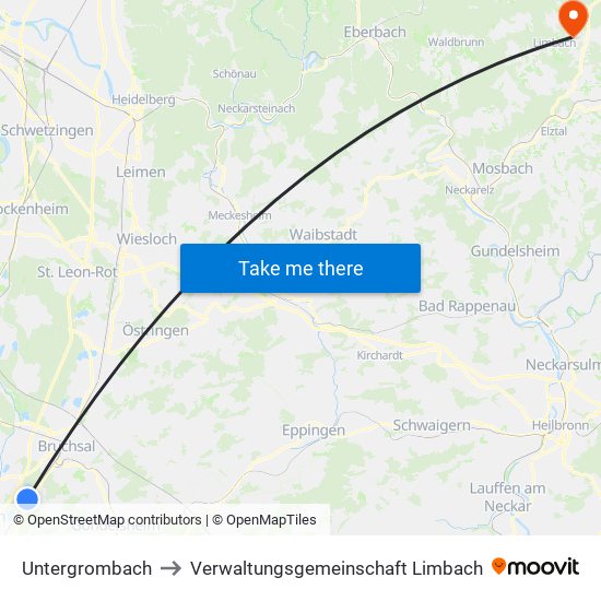 Untergrombach to Verwaltungsgemeinschaft Limbach map