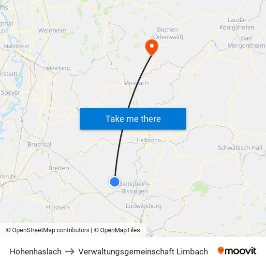 Hohenhaslach to Verwaltungsgemeinschaft Limbach map