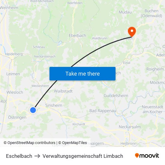 Eschelbach to Verwaltungsgemeinschaft Limbach map