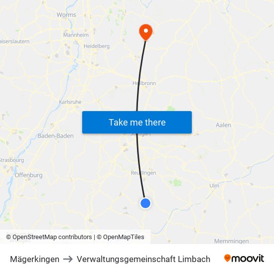 Mägerkingen to Verwaltungsgemeinschaft Limbach map