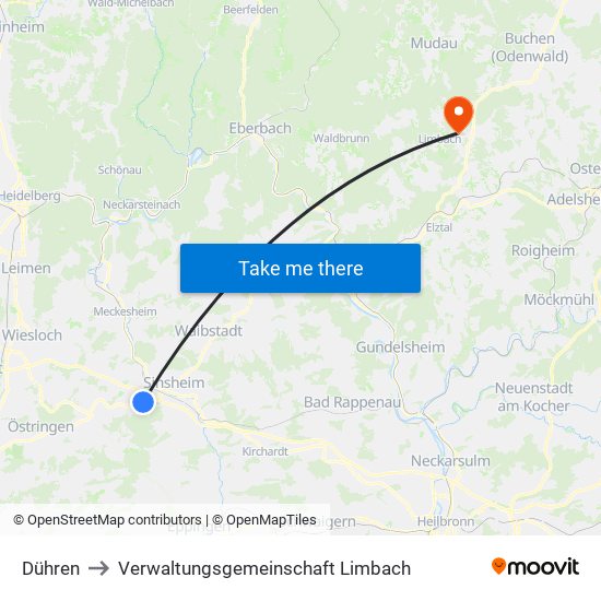 Dühren to Verwaltungsgemeinschaft Limbach map